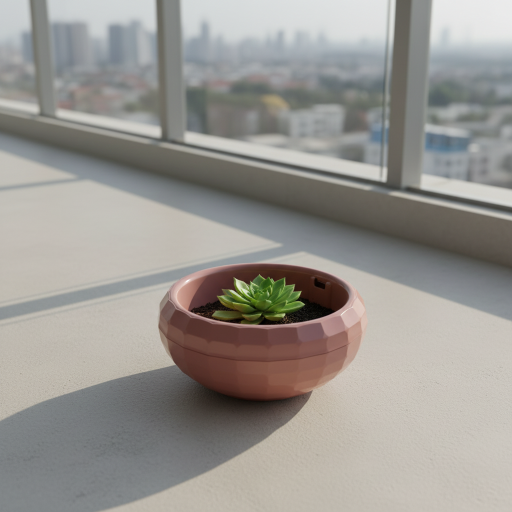 Karasu Geometric Plastic Planter Bowl - 0.7L - Rose / Grey