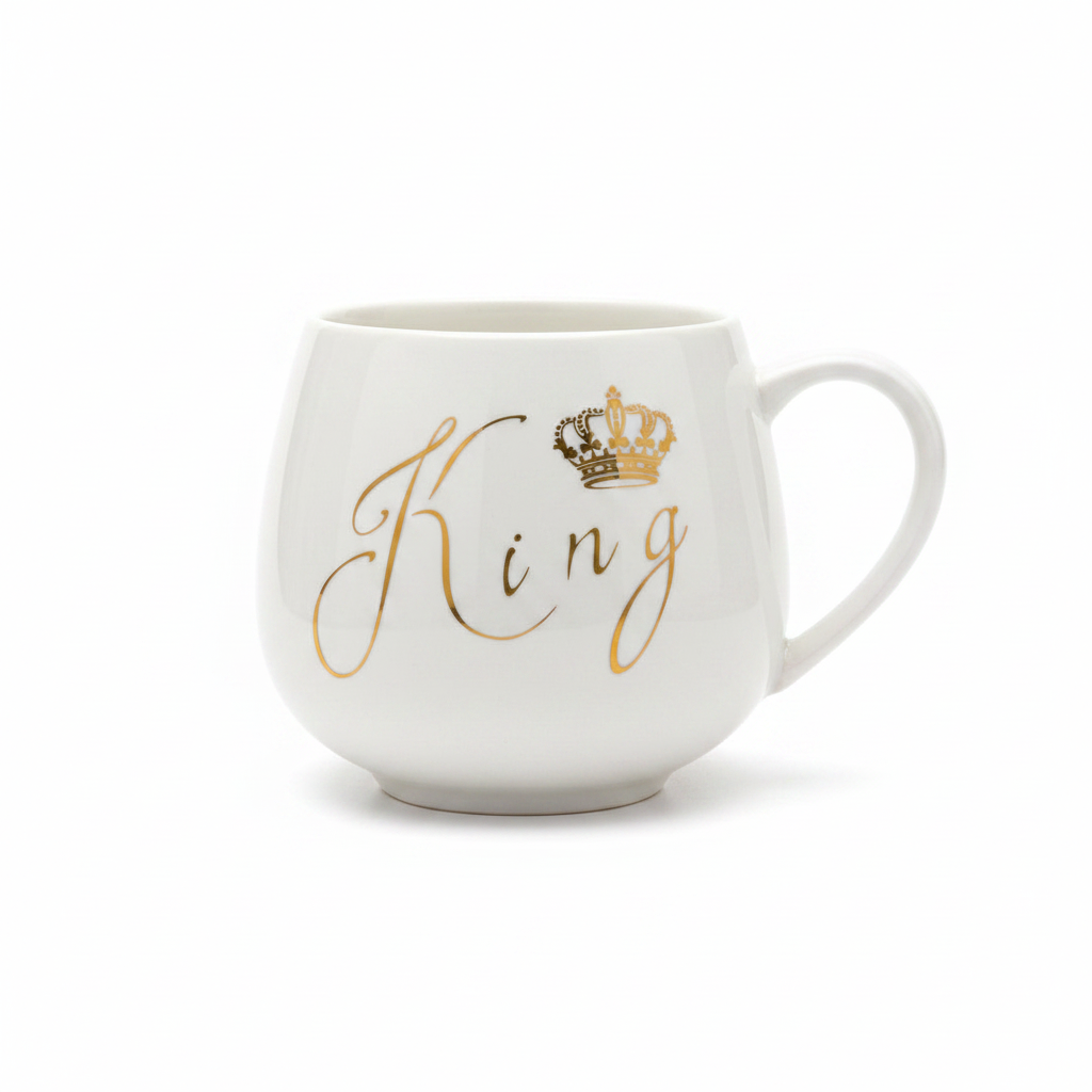 White & Gold King Crown Ceramic Mug - 300ml