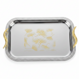 Maximan Luxury Silver & Gold Stainless Steel Serving Tray with Gold Bird Handles | 40×29 cm