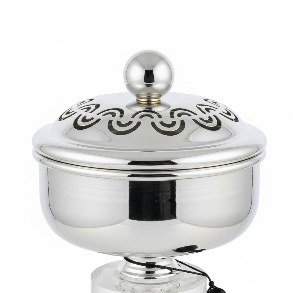 Acrylic Footed Silver Metal Candy Bowl with Lid - 18 × 12 cm