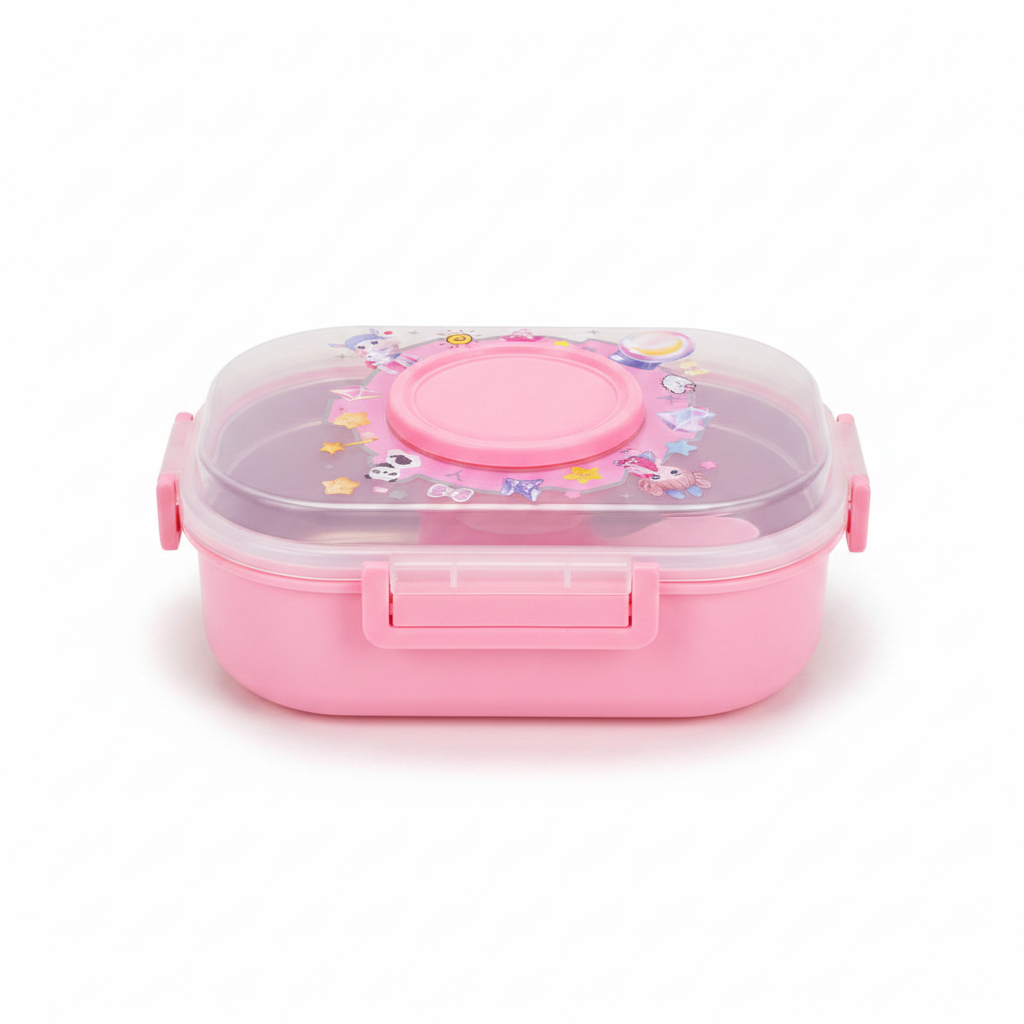 SBC Pink  2-Section Children's Lunch Box with Spoon — 20×13cm