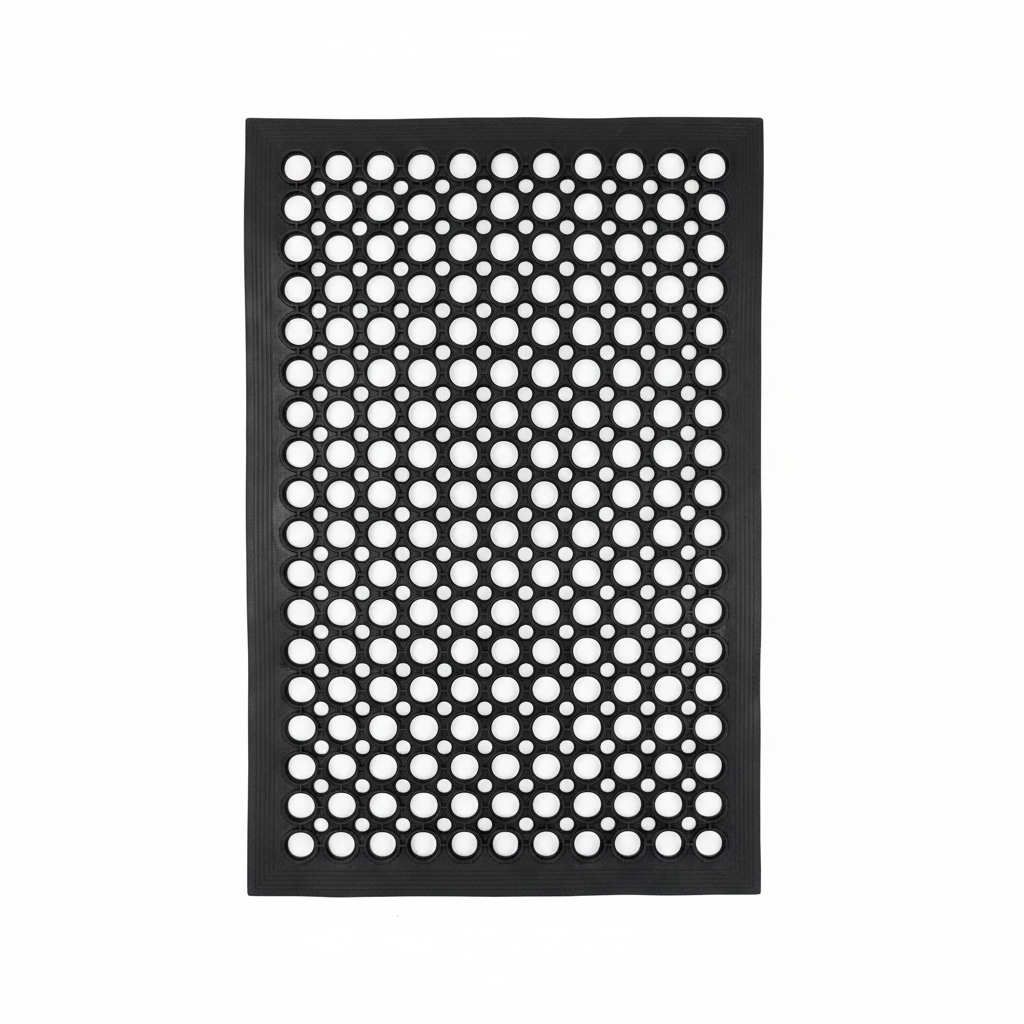 Black Anti-Slip Hollow Design Rubber Mat - 40×60 cm