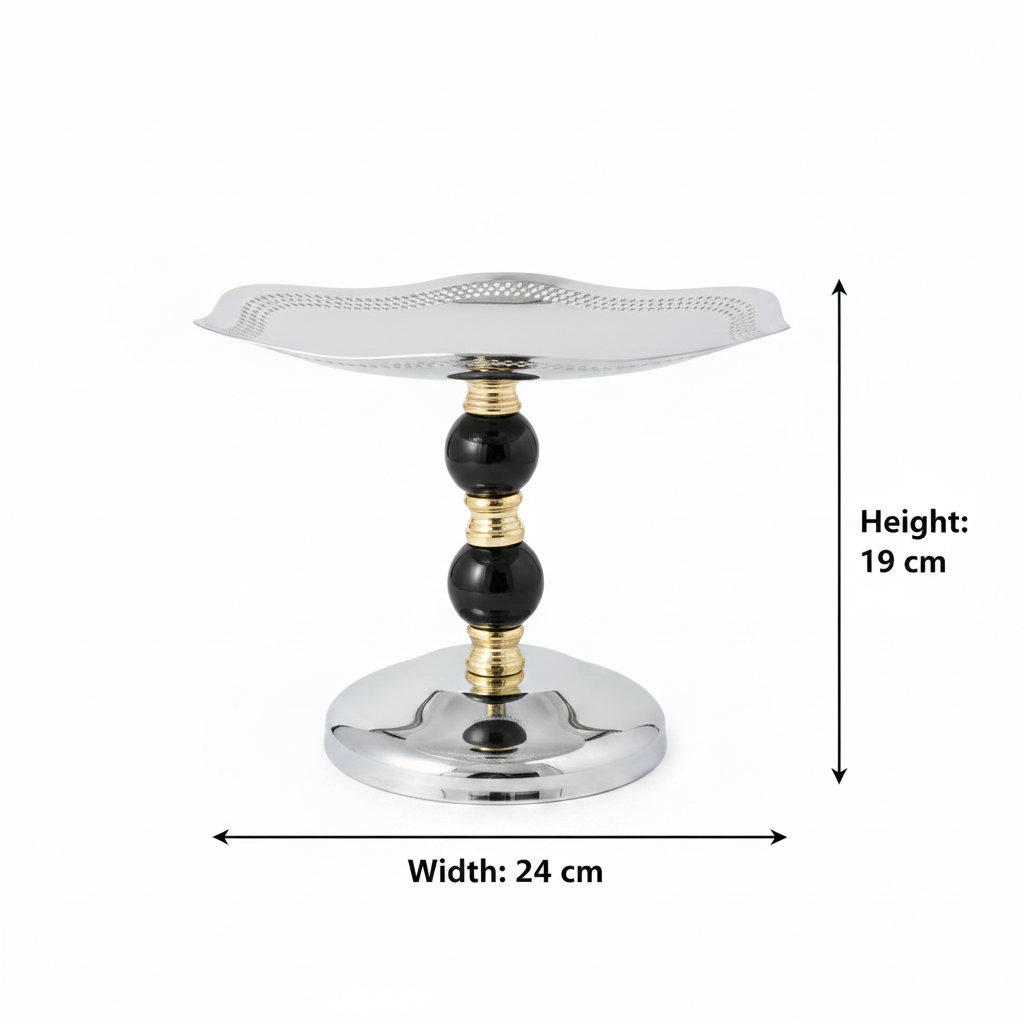 Black & Gold Footed Silver Metal Candy Tray - 19×24cm