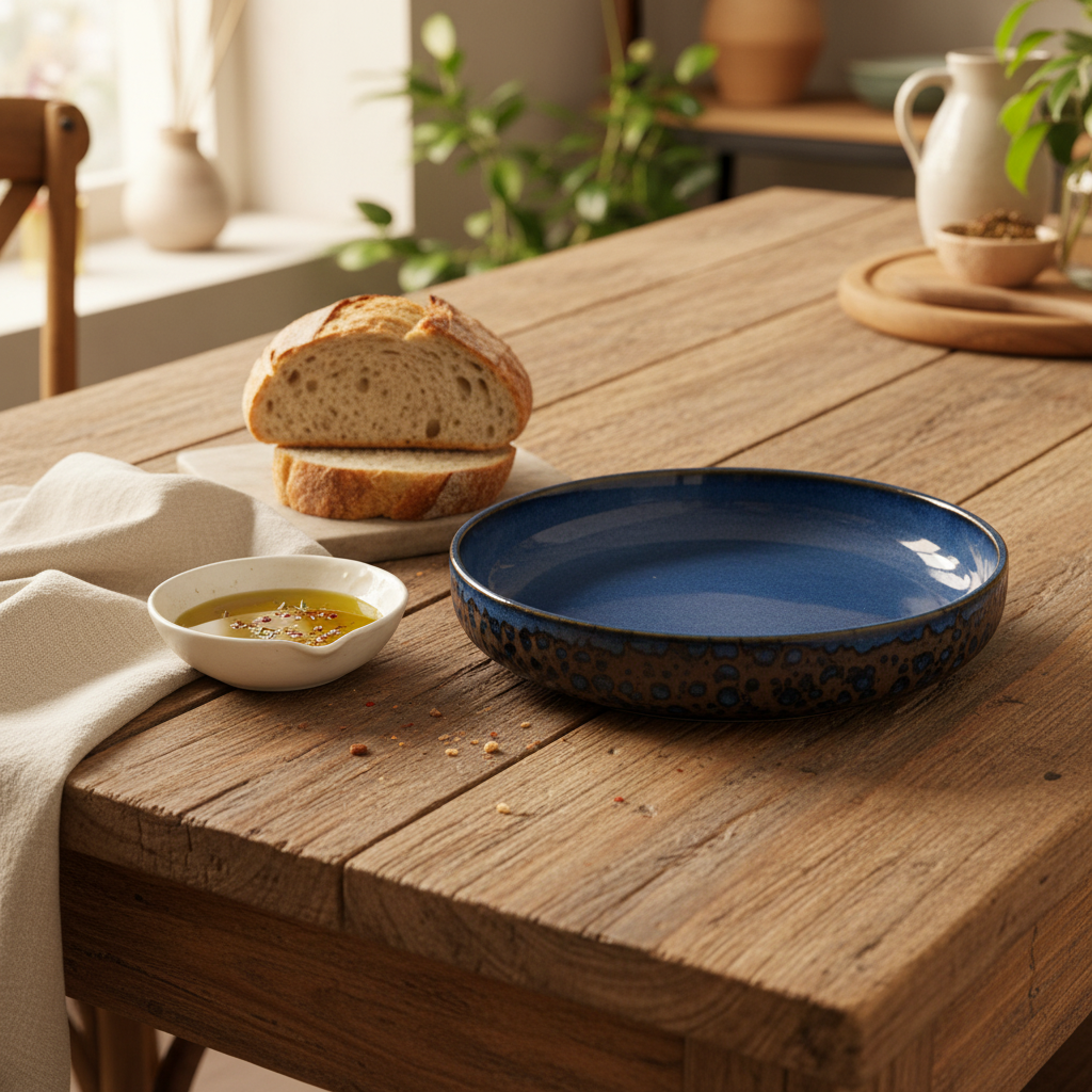 Navy Blue & Brown Round Reactive Glaze Ceramic Flat Plate 20cm