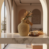 Rustic Textured Ceramic Vase 25cm | Sand-Grain Finish | Single Handle | Arabian Home Décor | Ideal for Dried Flowers & Pampas Grass