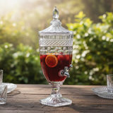 Glass Beverage Dispenser 3L – Crystal Cut Design with Lid & Tap
