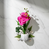 Artificial Pink Orchid Flower Plant in Chalk Pot - 35cm
