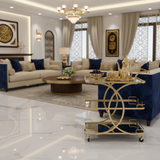 Life Smile 3-Tier Gold Metal & Mirror Glass Serving Trolley | Luxury Rolling Cart with Circular Frame Design | 80×70×40 cm | Multi-Purpose Home, Majlis & Dining Trolley |
