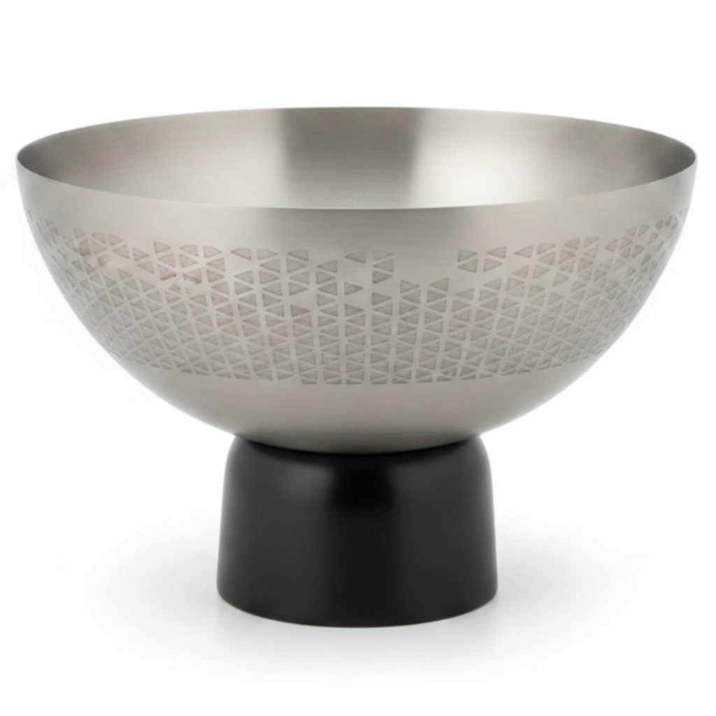Luhpar Brushed Silver Stainless Steel Candy Bowl with Black Wooden Base - 18×12cm