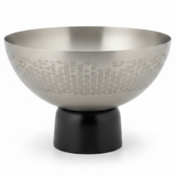 Luhpar Brushed Silver Stainless Steel Candy Bowl with Black Wooden Base - 18×12cm