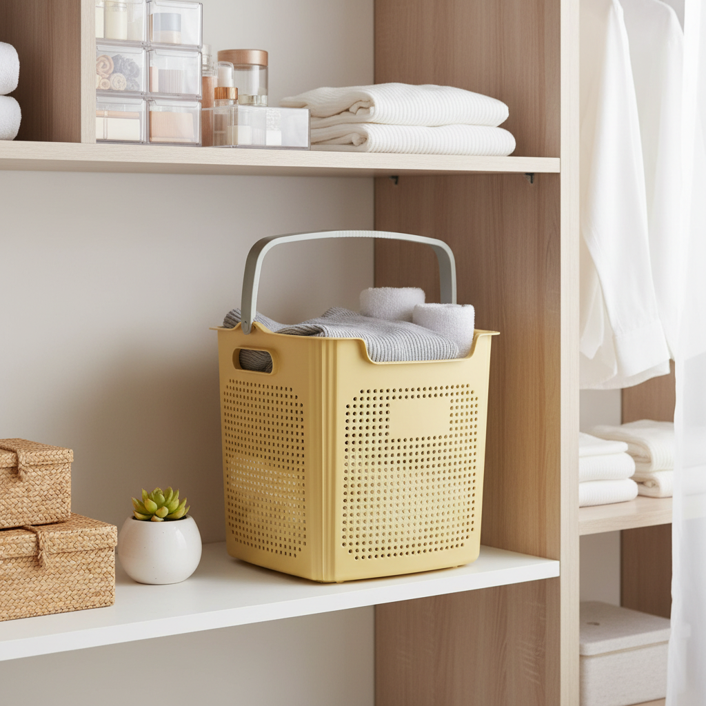 G-Spark Yellow Plastic Storage Basket with Handle - 35×37 cm