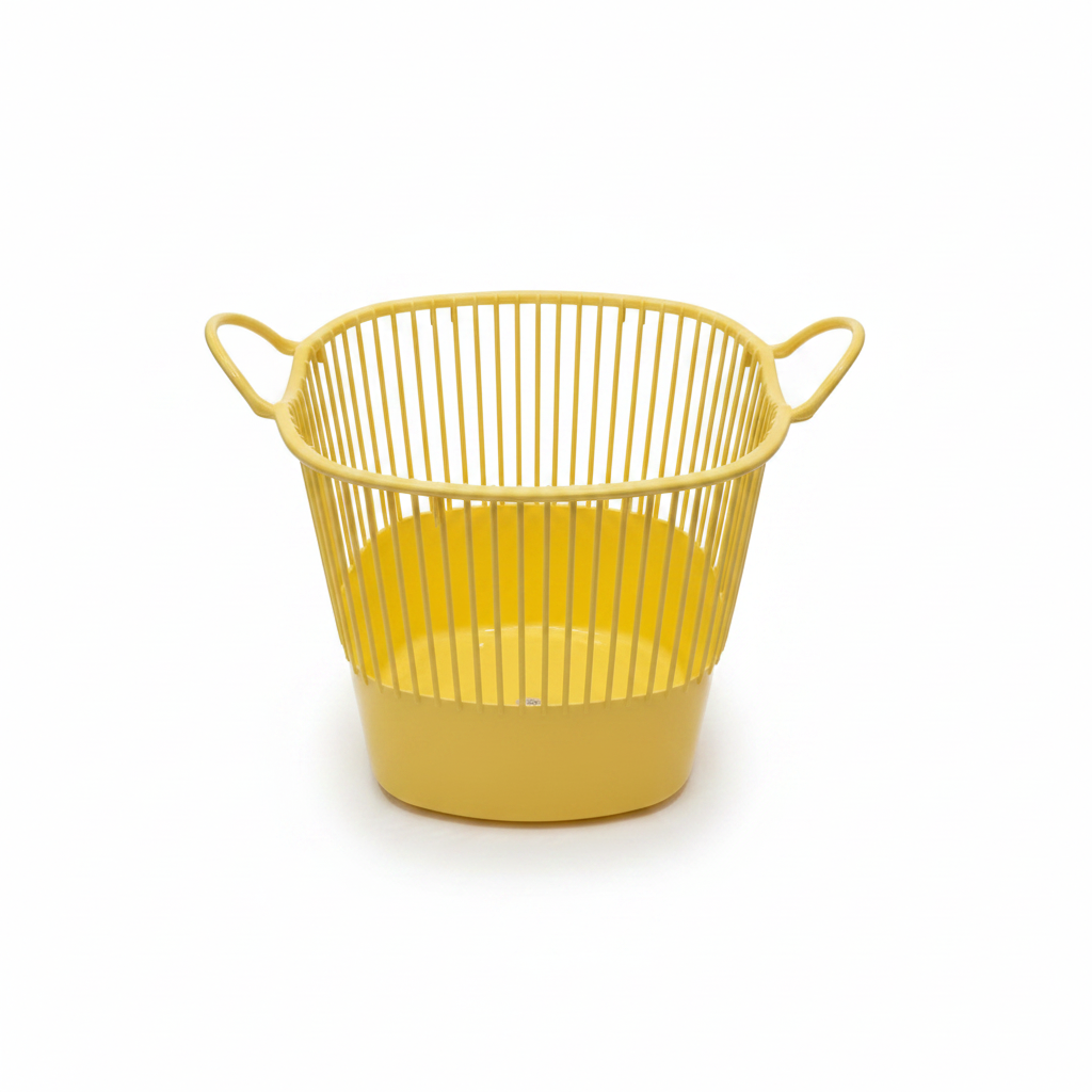 Plastic Laundry Basket with Handles - 36×40 cm - Purple  / Yellow / Green