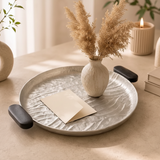 Luhpar Wave Textured Aluminum Round Tray with Black Wooden Handles - 25cm - 74895-A