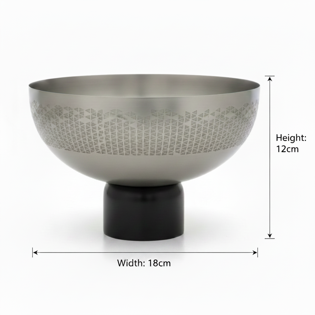 Luhpar Brushed Silver Stainless Steel Candy Bowl with Black Wooden Base - 18×12cm