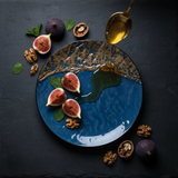 Navy Blue & Brown Round Reactive Glaze Ceramic Plate 30cm