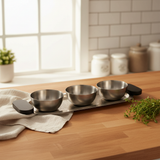 Luhpar Brushed Silver Stainless Steel Serving Tray with 3 Bowls & Black Wooden Handles - 35×15×10 cm