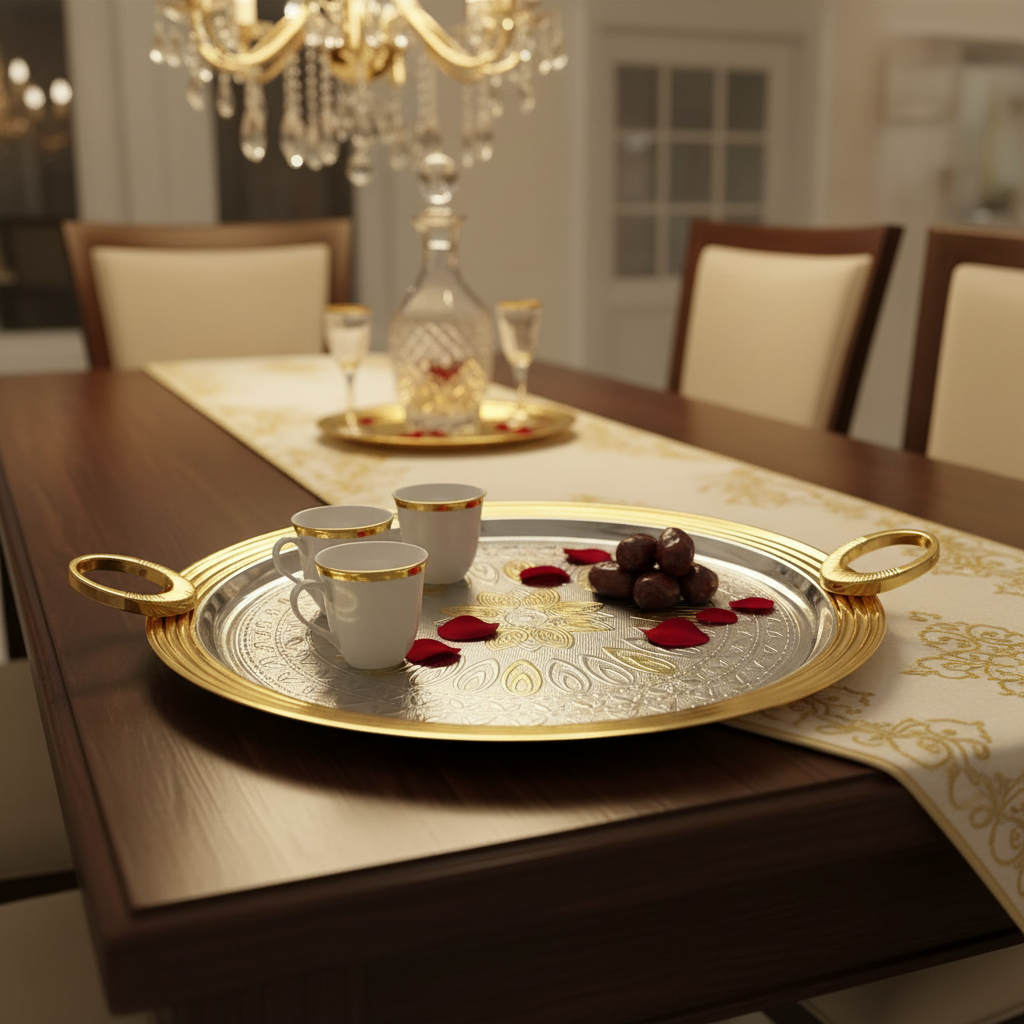 Windcera Round Gold & Silver Stainless Steel Serving Tray – 35cm