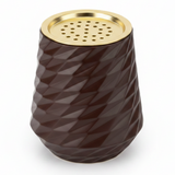 Brown Elegant Geometric Incense Burner | Dark Ceramic with Gold Interior | 10×7cm