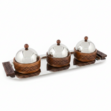 Luhpar 3-Bowl Serving Set on Rectangular Stainless Steel Tray - 56×22×13 cm