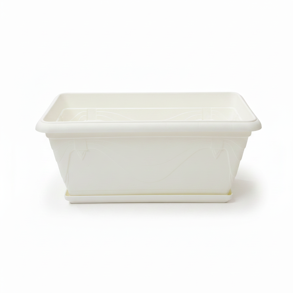 Family Plastic Winny Rectangular Planter Pot with Tray – 35x20cm
