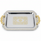 Maximan Silver & Gold Stainless Steel Serving Tray with Handles | 43.5 × 30 cm |