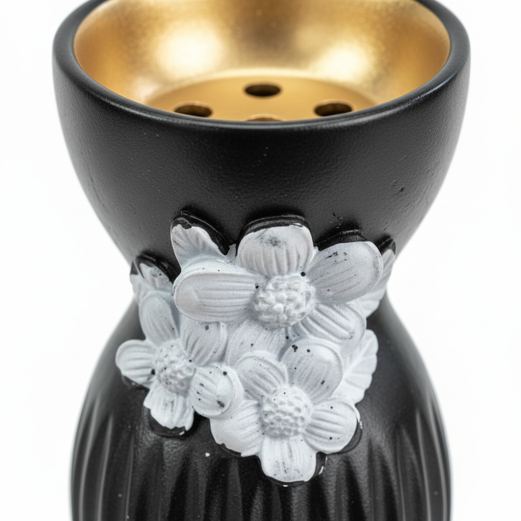 Black & White Chalk Incense Burner - 10×6cm