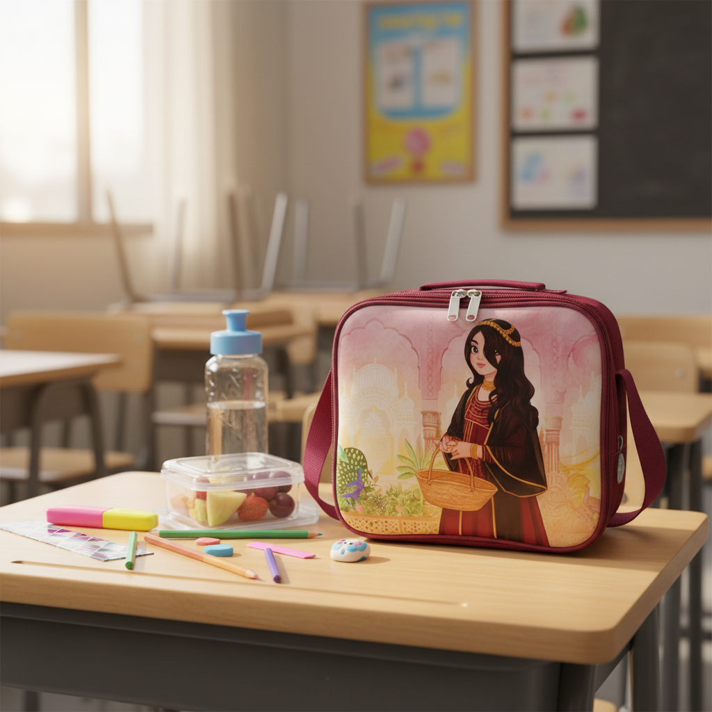 SBC Maroon Arabian Princess Girls Lunch Box Bag - 20×25 cm