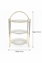 Meera 3-Tier Round Glass & Gold Metal Candy Serving Tray Stand | Elegant Dessert Display Tower for Sweets, Dates & Pastries | 23×50 cm |