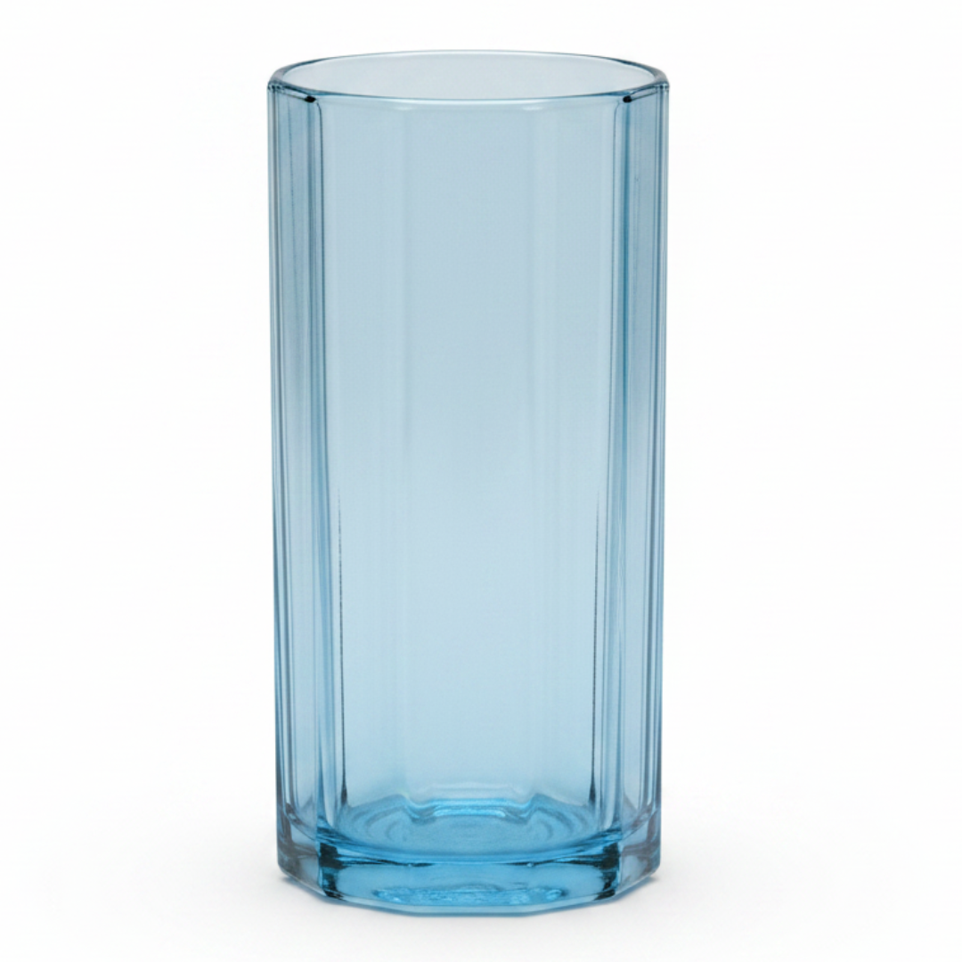 Deli Tinted Blue Water Glass 440ml — Elegant Ribbed Design