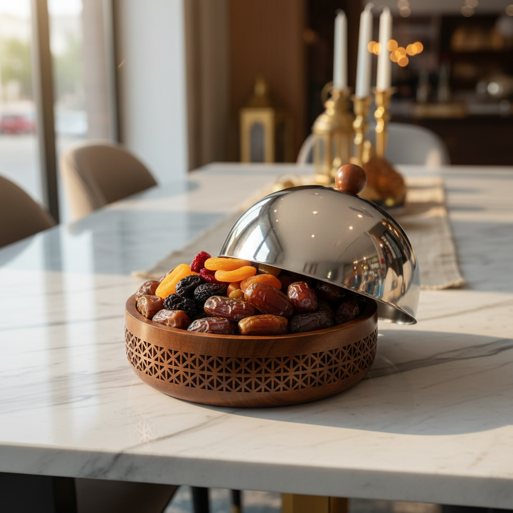 Luhpar Brown Wooden Bowl with Stainless Steel Dome Lid - 20×22cm
