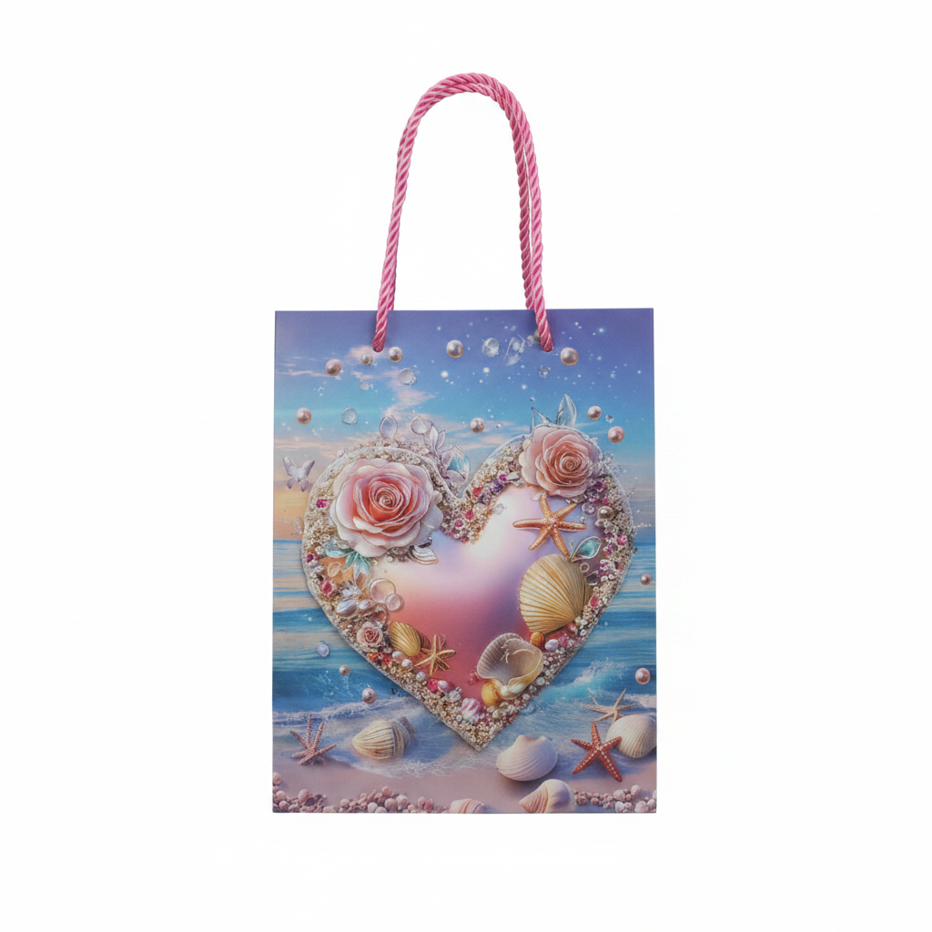 Blue & Pink Ocean Heart Paper Gift Bag -  23×18cm