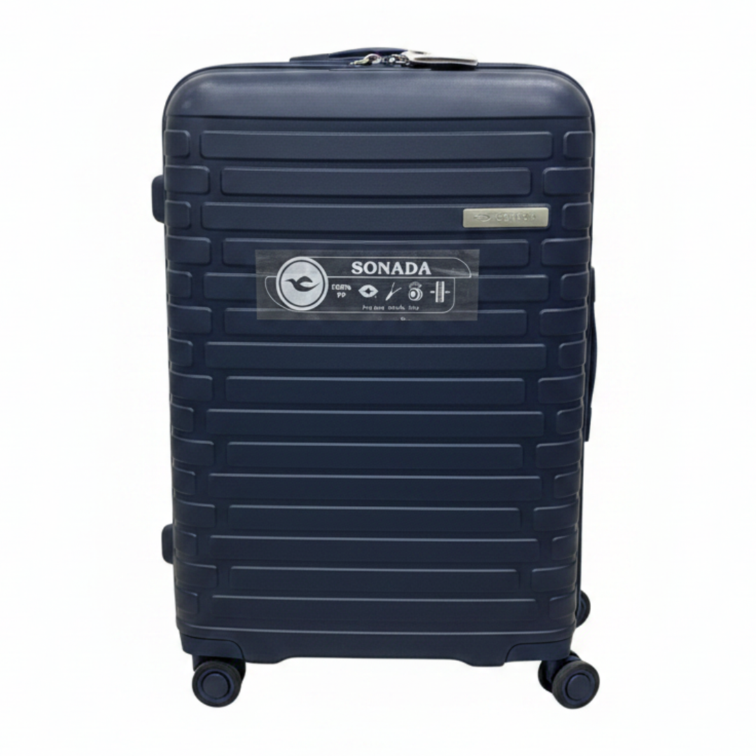 Sonada Navy Blue Hard Shell Trolley Bag – 24 Inch | 100% PP Lightweight Travel Luggage with Spinner Wheels