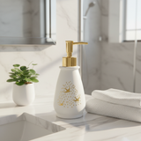 White & Gold Ceramic & Plastic Liquid Soap Dispenser – 400ml