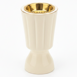 Hamid Ceramic Incense Burner | Ribbed Hourglass Design with Gold Insert | 17cm | Off-White & Beige