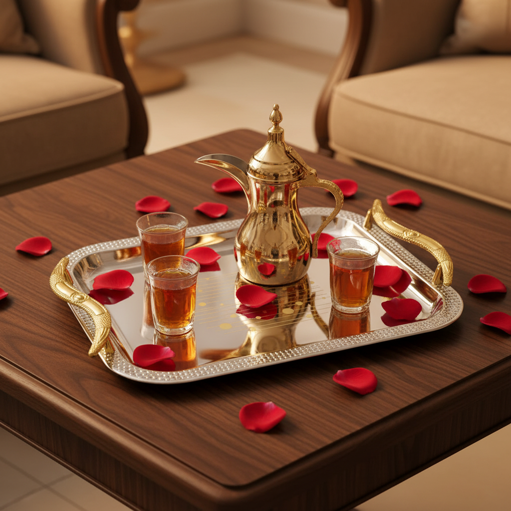 Maximan Luxury Silver & Gold Stainless Steel Serving Tray with Handles | 28.5 × 19 cm |
