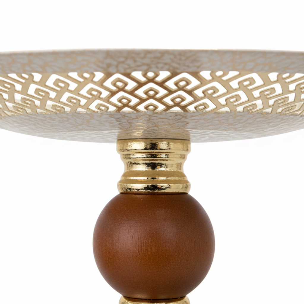 Brown & Gold Footed Cream Metal Candy Tray - 20×25 cm