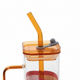 Yuniverse Square Glass Juice Mug with Straw — 400ml
