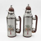 Mahra Vacuum Flask Set | 1L + 0.7L | Silver With Dark Wood Edition