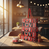 Red & Black LOVE Print Gift Bag with Heart Design | Premium Paper Gift Bag with Ribbon Handles | 40×30cm |