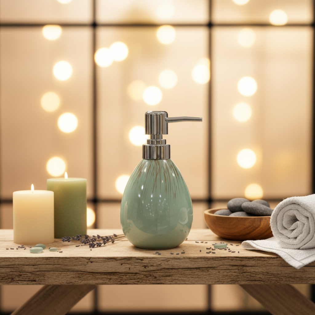 Mint Green Ceramic & Plastic Liquid Soap Dispenser –  400ml