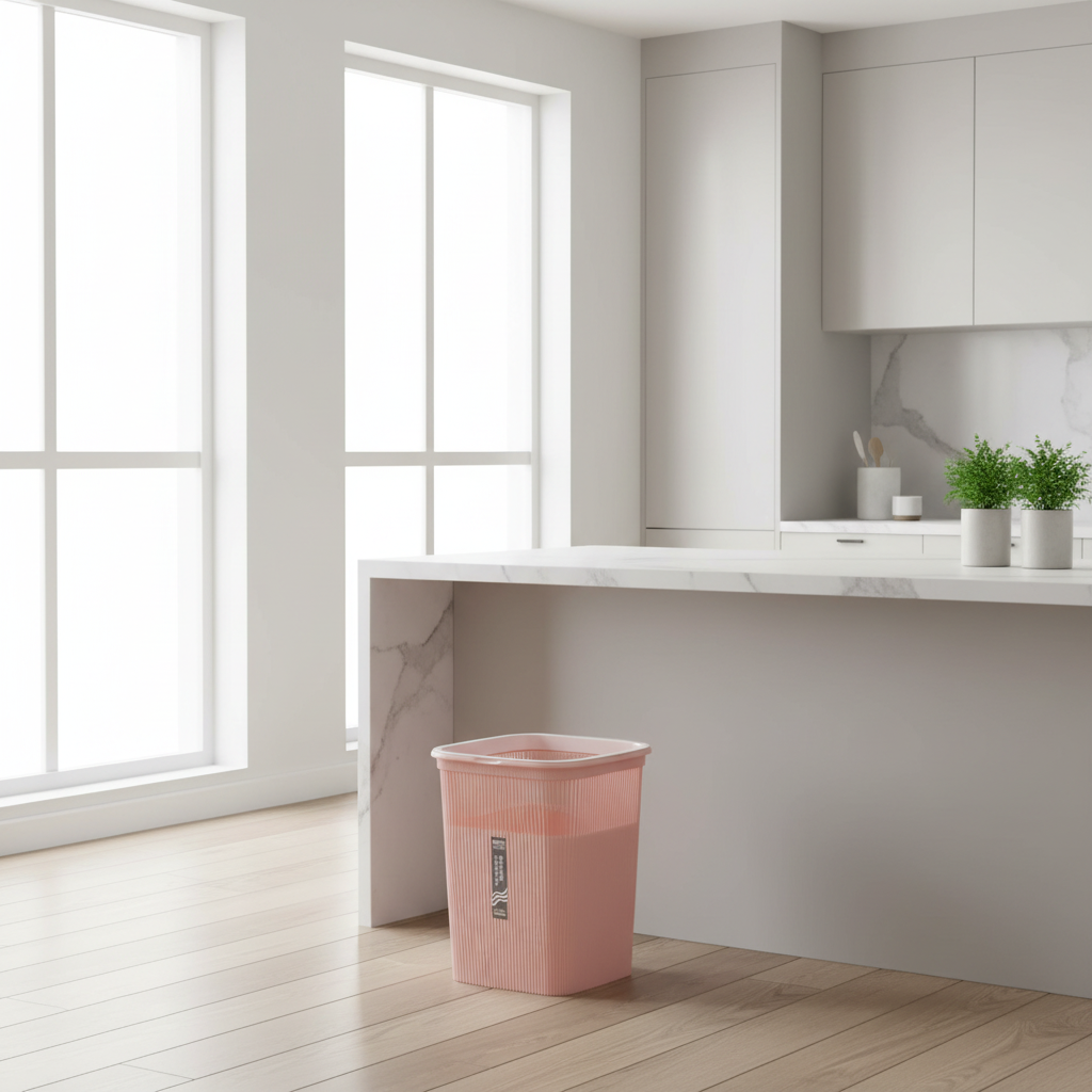 Kitchenmark Rose Pink Plastic Square Garbage Bin – 9.5 Litre