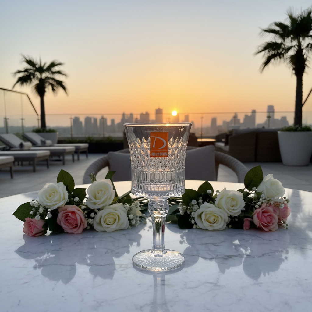 Deli Crystal Cut Footed Stem Glass 160ml — Diamond Pattern Clear Glassware