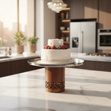 Luhpar Brown Wooden Footed Silver Stainless Steel Cake Stand - 27×14cm