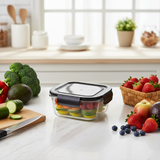 Spanis Home Glass Lunch Box with Black Plastic Clip Lock Lid — 800ml