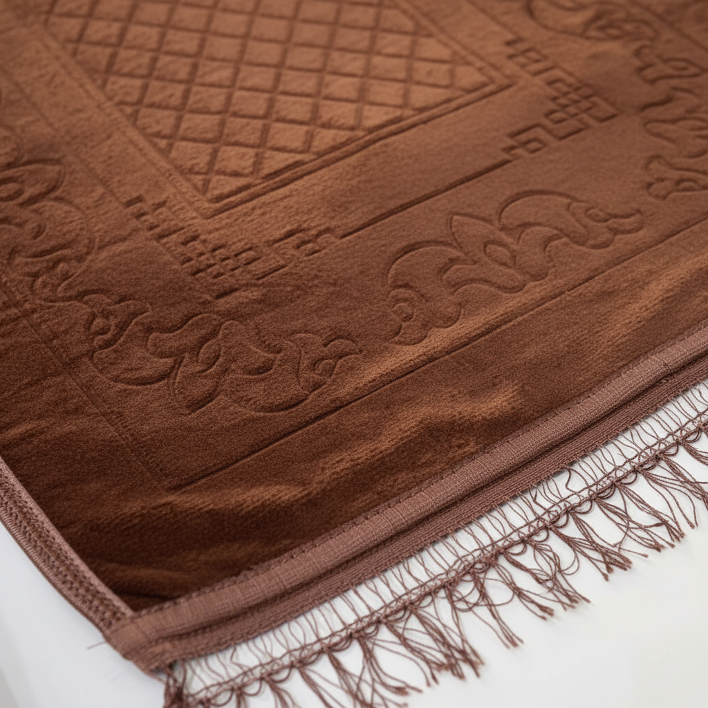 Soft Velvet Prayer Mat - 100 × 65 cm - Brown / Red / Blue