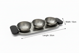 Luhpar Brushed Silver Stainless Steel Serving Tray with 3 Bowls & Black Wooden Handles - 35×15×10 cm
