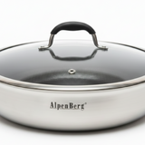 AlpenBerg Silver 3-Ply Stainless Steel Low Casserole with Glass Lid — 4.1 Litre