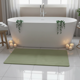 Sage Green Memory Foam Floor Mat | Striped Texture | Extra Large 100×150 cm | Non-Slip Bath & Bedroom Rug