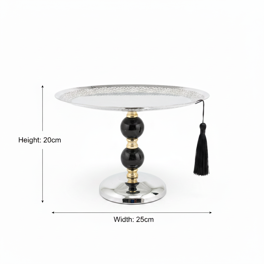 Black & Gold Footed Silver Metal Candy Tray – 20×25cm