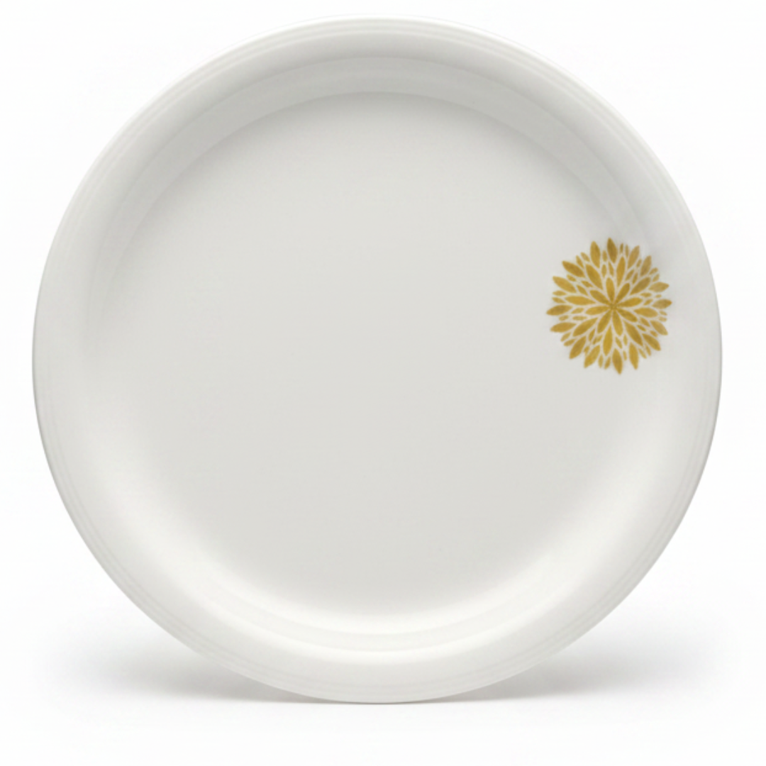 Servewell Off White Melamine Round Plate With Golden Leaves Design | 19CM